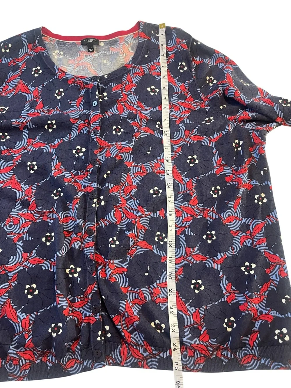 Talbots 3/4 Long Sleeves Floral Button Down Cardigan Navy/Red Size 3X